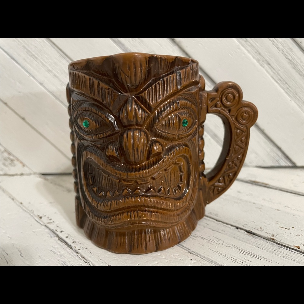 Vintage Quon Quon brown tiki mug jewel eyes Japan